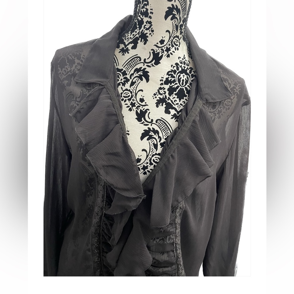 Ruffle Front Dark Brown See Thru Size 18